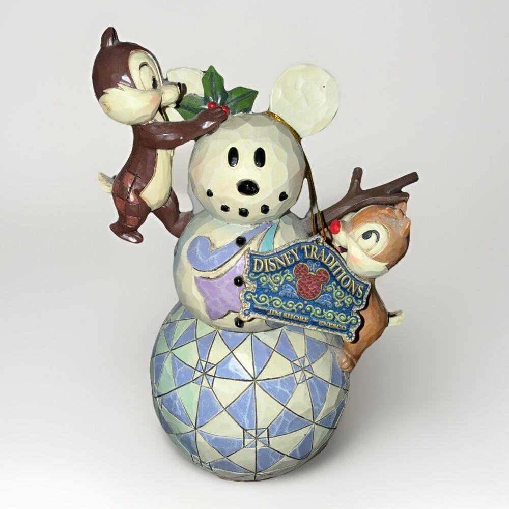 Jim Shore DISNEY Mickey Snowman Chip & Dale Woodland Winter Wonderland Figurine